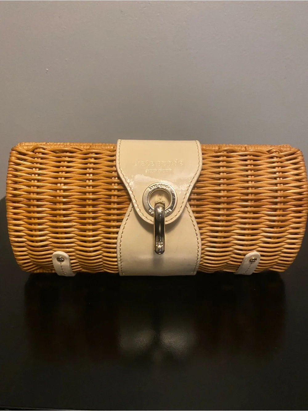 Kate Spade Vintage Woven Clutch with Cream Patent Leather Trim